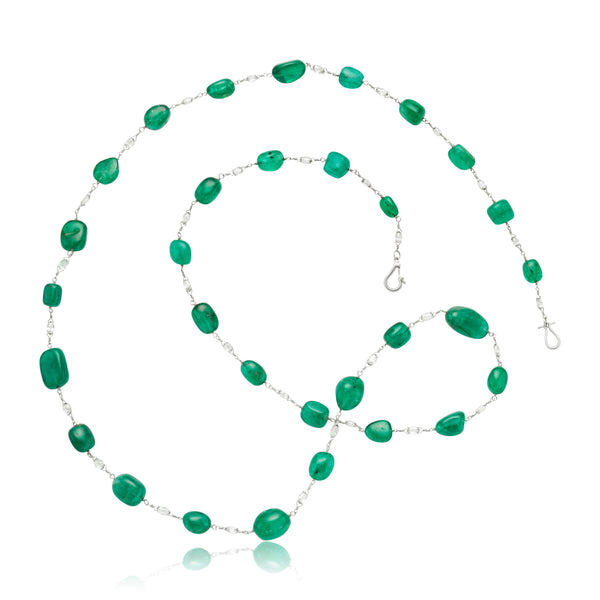Emerald Beads and Diamond Briolette Necklace