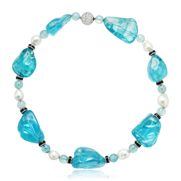 Aquamarine Statement Necklace with Diamond Twist Clasp