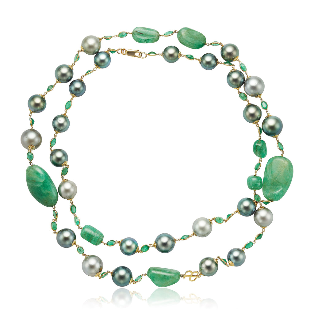 Emerald Beads and Tahitian Pearl Statement Necklace