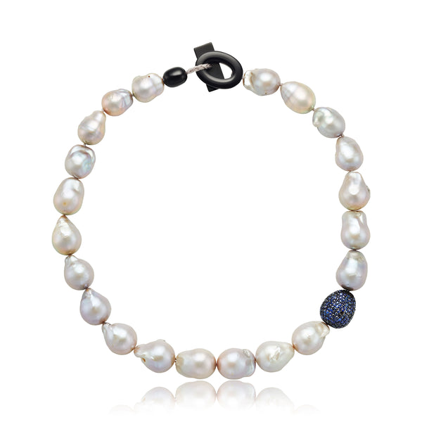 Grey Baroque Pearl and Sapphire Necklace