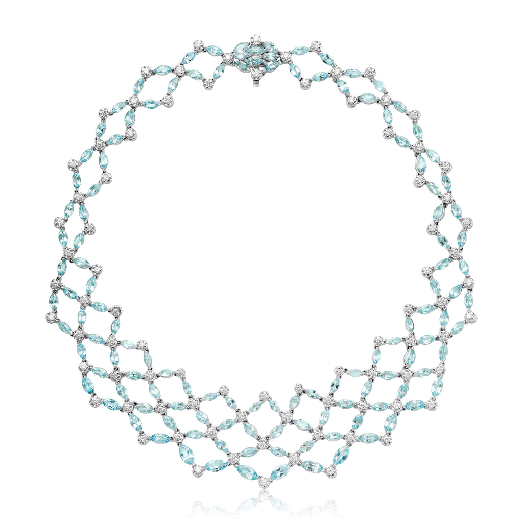 Lattice Style Aquamarine & Diamond Necklace