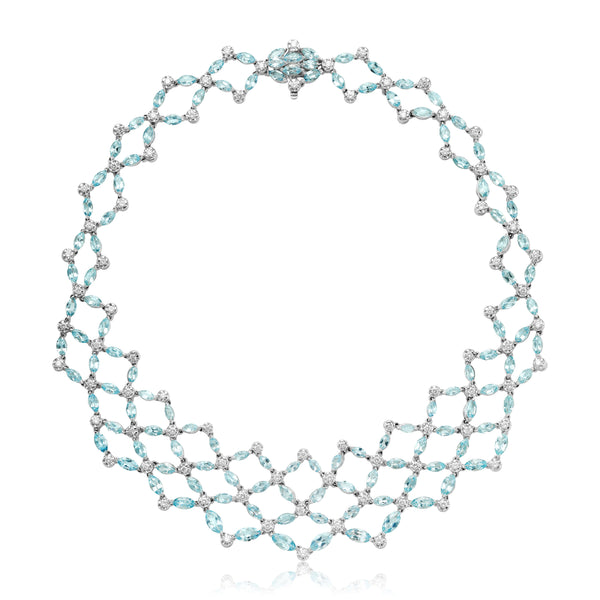 Lattice Style Aquamarine & Diamond Necklace