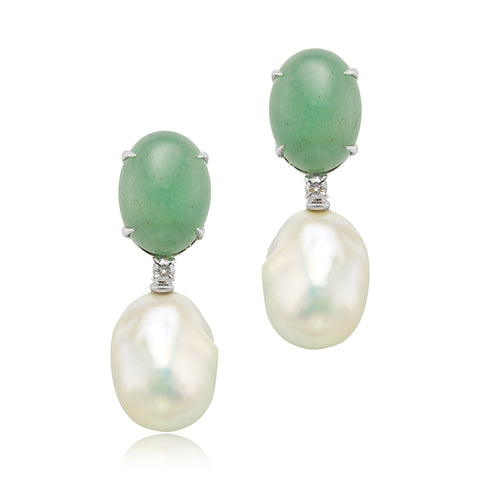 Aventurine and Baroque Pearl Drop Earrings