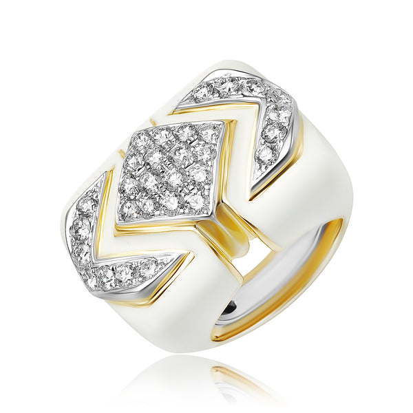 White Enamel and Diamond Ring