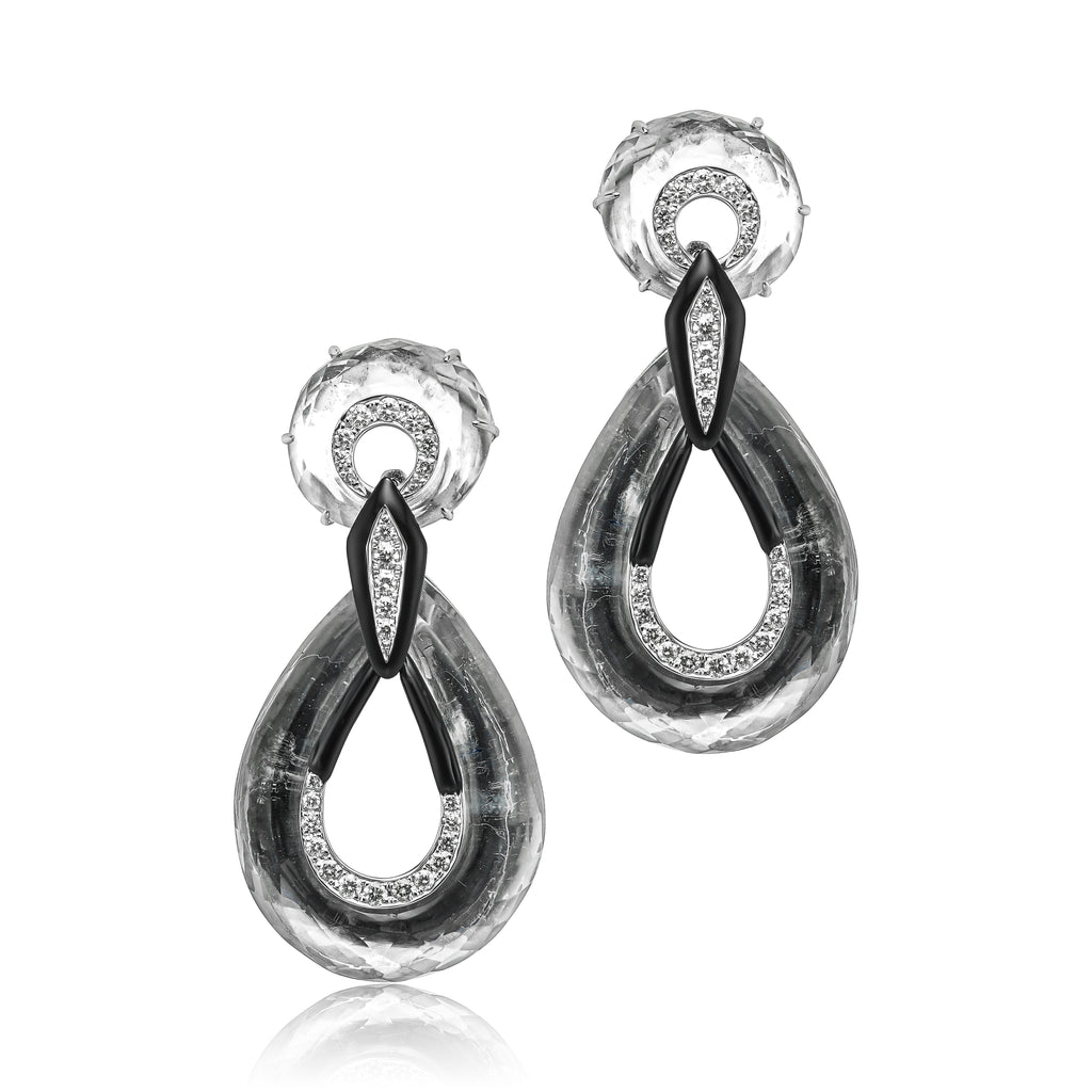 Black Enamel and Crystal Drop Earrings