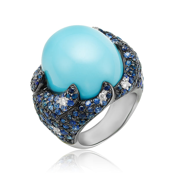 Turquoise Statement Ring with Diamond & Sapphire